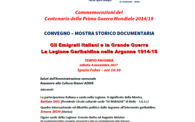 Convegno – mostra storico documentaria: Gli Emigrati italiani e la Grande Guerra. La Legione Garibaldina nelle Argonne 1914-15