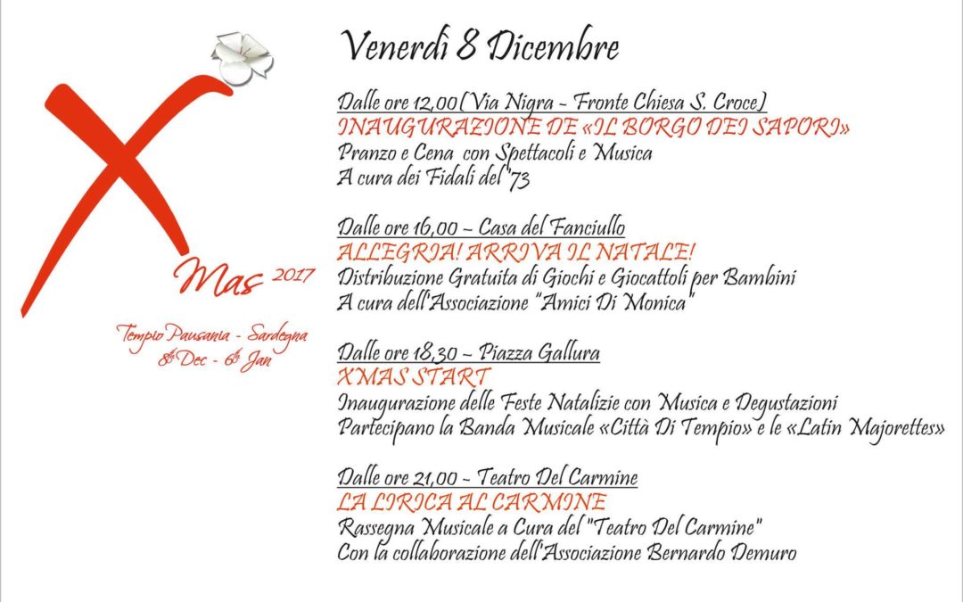 Xmas Start: Venerdì 8 Dicembre inaugurazione delle Feste Natalizie con musica e degustazioni