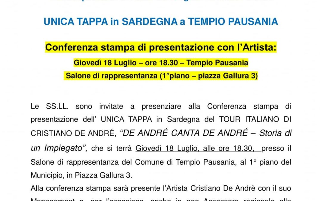 CONFERENZA STAMPA  IL TOUR ITALIANO DI CRISTIANO DE ANDRÉ “DE ANDRÉ CANTA DE ANDRÉ