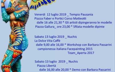 SABATO 13 LUGLIO  a Tempio Pausania e Nuchis a partire dalle ore 9.00, l’Associazione Benacus propone l’Evento di PITTURA SUL CORPO, con la partecipazione della campionessa italiana di Facepainting 2015. Vi aspettiamo!!!