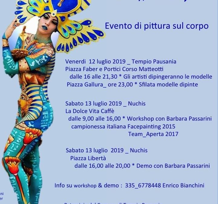 SABATO 13 LUGLIO  a Tempio Pausania e Nuchis a partire dalle ore 9.00, l’Associazione Benacus propone l’Evento di PITTURA SUL CORPO, con la partecipazione della campionessa italiana di Facepainting 2015. Vi aspettiamo!!!