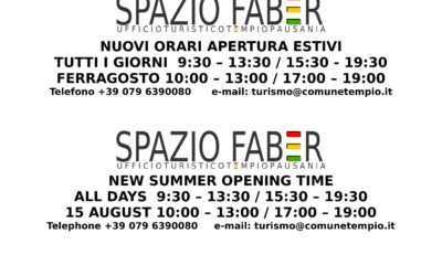 Orari Estivi 2019 – Spazio Faber – Tempio Pausania