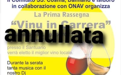 “Vinu in Carrera” – Annullato l’appuntamento con la rassegna enologica