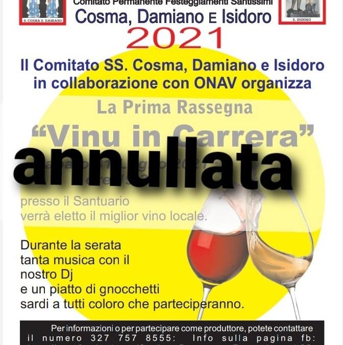 “Vinu in Carrera” – Annullato l’appuntamento con la rassegna enologica